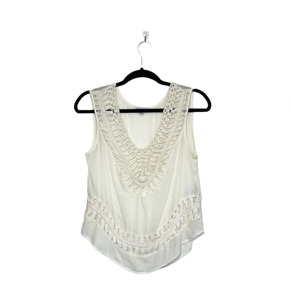 American Eagle Cream Macrame Semi-sheer Boho Tank Top Xsmall Small Women’s - Picture 1 of 12